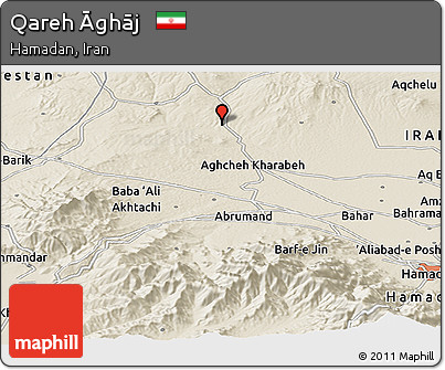 Shaded Relief Panoramic Map of Qareh Āghāj