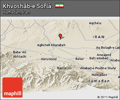 Shaded Relief Panoramic Map of Khvoshāb-e Soflá