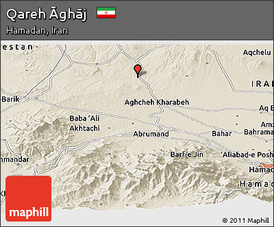 Shaded Relief Panoramic Map of Qareh Āghāj