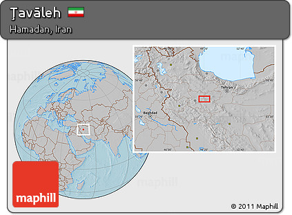 Gray Location Map of Ţavāleh, hill shading
