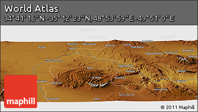 Physical Panoramic Map of the Area around 34° 56' 49" N, 49° 22' 30" E