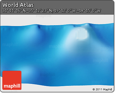 Physical 3D Map of the Area around 34° 56' 49" N, 49° 13' 30" W