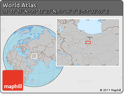 Gray Location Map of the Area around 34° 56' 49" N, 51° 4' 30" E