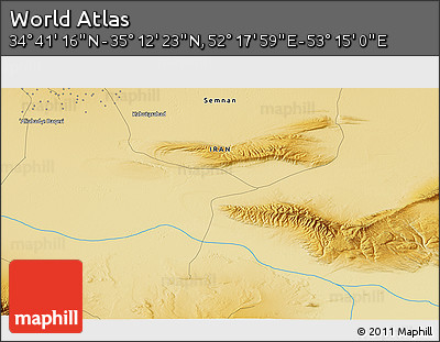 Physical 3D Map of the Area around 34° 56' 49" N, 52° 46' 29" E