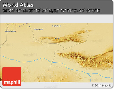 Physical 3D Map of the Area around 34° 56' 49" N, 52° 46' 29" E