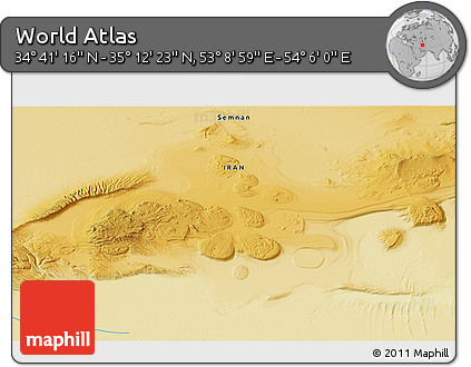 Physical 3D Map of the Area around 34° 56' 49" N, 53° 37' 30" E