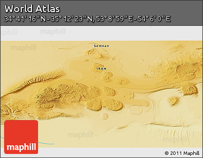 Physical 3D Map of the Area around 34° 56' 49" N, 53° 37' 30" E