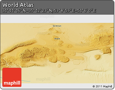 Physical 3D Map of the Area around 34° 56' 49" N, 53° 37' 30" E