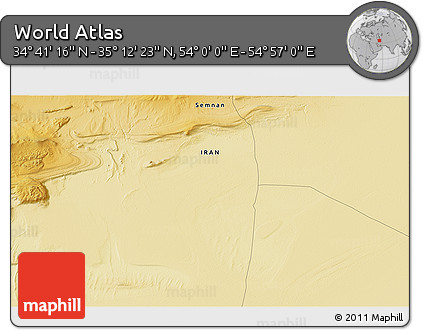 Physical 3D Map of the Area around 34° 56' 49" N, 54° 28' 30" E
