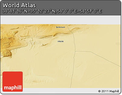 Physical 3D Map of the Area around 34° 56' 49" N, 54° 28' 30" E