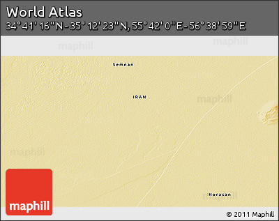 Physical 3D Map of the Area around 34° 56' 49" N, 56° 10' 29" E