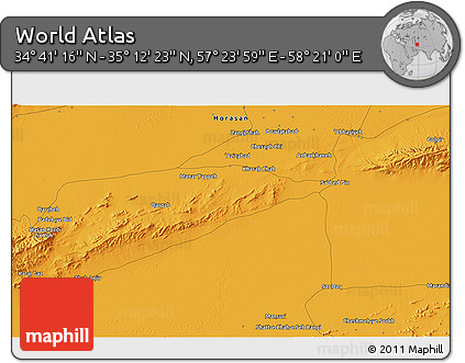 Political 3D Map of the Area around 34° 56' 49" N, 57° 52' 30" E