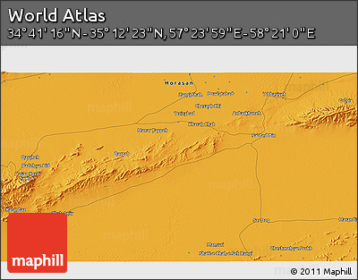Political 3D Map of the Area around 34° 56' 49" N, 57° 52' 30" E