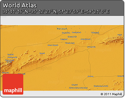 Political 3D Map of the Area around 34° 56' 49" N, 57° 52' 30" E