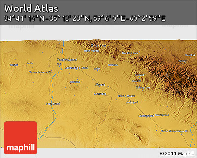 Physical 3D Map of the Area around 34° 56' 49" N, 59° 34' 30" E