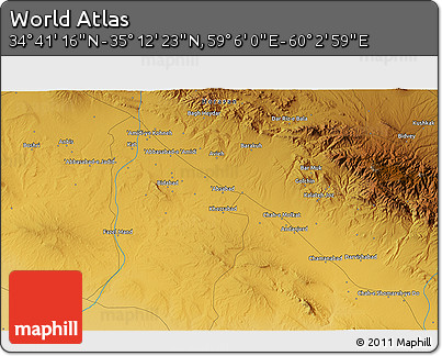 Physical 3D Map of the Area around 34° 56' 49" N, 59° 34' 30" E
