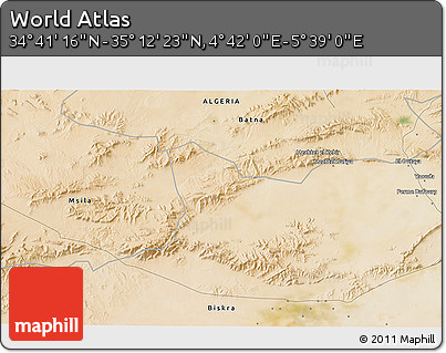 Satellite 3D Map of the Area around 34° 56' 49" N, 5° 10' 30" E