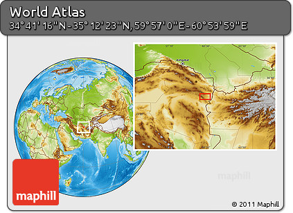 Physical Location Map of the Area around 34° 56' 49" N, 60° 25' 29" E