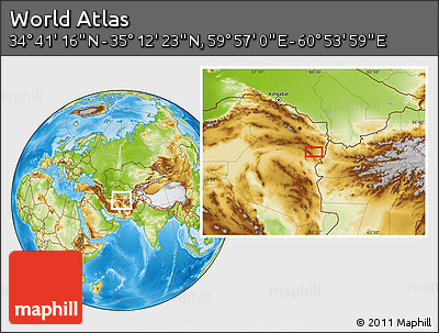 Physical Location Map of the Area around 34° 56' 49" N, 60° 25' 29" E