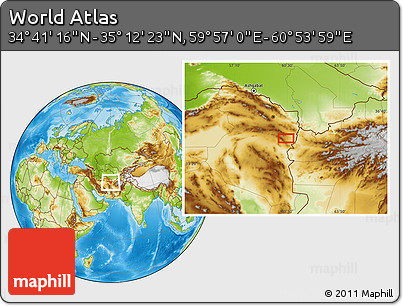 Physical Location Map of the Area around 34° 56' 49" N, 60° 25' 29" E