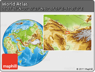 Physical Location Map of the Area around 34° 56' 49" N, 61° 16' 29" E
