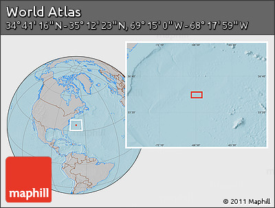 Gray Location Map of the Area around 34° 56' 49" N, 68° 46' 30" W, hill shading