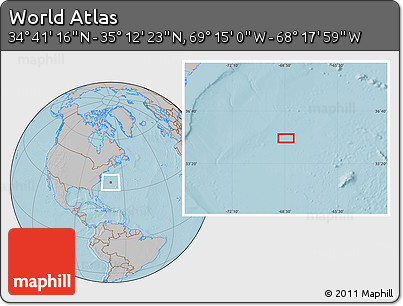 Gray Location Map of the Area around 34° 56' 49" N, 68° 46' 30" W, hill shading