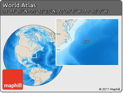 Shaded Relief Location Map of the Area around 34° 56' 49" N, 72° 10' 30" W