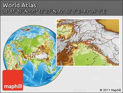 Physical Location Map of the Area around 34° 56' 49" N, 73° 10' 30" E