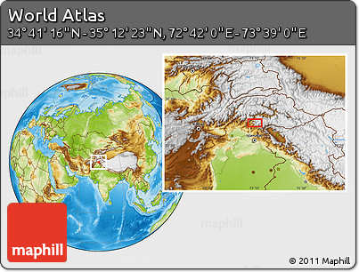 Physical Location Map of the Area around 34° 56' 49" N, 73° 10' 30" E