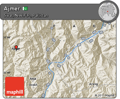Shaded Relief Map of Ajmer