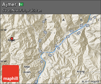 Shaded Relief Map of Ajmer