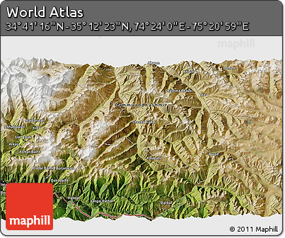 Satellite 3D Map of the Area around 34° 56' 49" N, 74° 52' 30" E