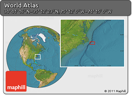 Satellite Location Map of the Area around 34° 56' 49" N, 74° 43' 29" W