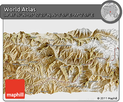 Satellite 3D Map of the Area around 34° 56' 49" N, 76° 34' 29" E