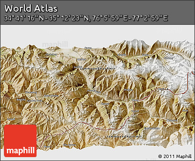 Satellite 3D Map of the Area around 34° 56' 49" N, 76° 34' 29" E