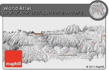 Physical Panoramic Map of the Area around 34° 56' 49" N, 76° 34' 29" E