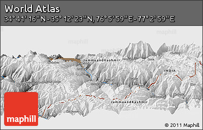 Physical Panoramic Map of the Area around 34° 56' 49" N, 76° 34' 29" E