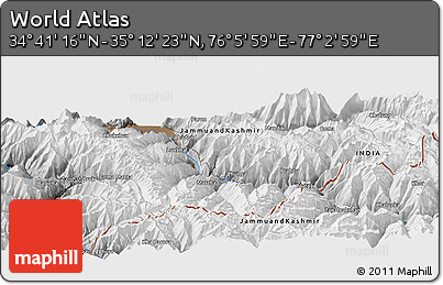 Physical Panoramic Map of the Area around 34° 56' 49" N, 76° 34' 29" E