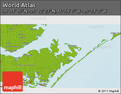 Physical 3D Map of the Area around 34° 56' 49" N, 76° 25' 30" W