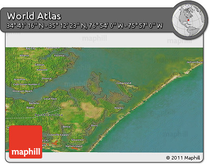 Satellite 3D Map of the Area around 34° 56' 49" N, 76° 25' 30" W