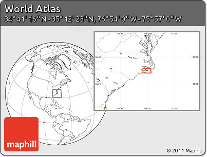 Blank Location Map of the Area around 34° 56' 49" N, 76° 25' 30" W