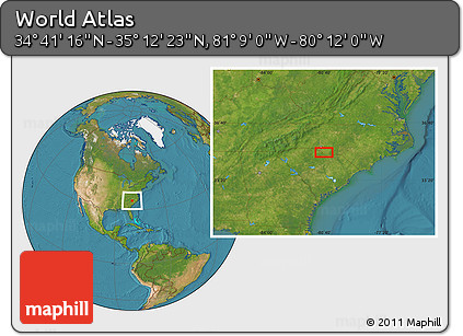 Satellite Location Map of the Area around 34° 56' 49" N, 80° 40' 30" W
