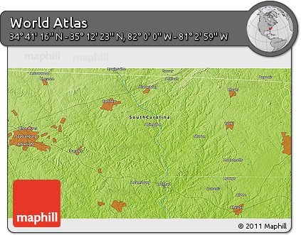 Physical 3D Map of the Area around 34° 56' 49" N, 81° 31' 30" W