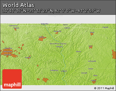 Physical 3D Map of the Area around 34° 56' 49" N, 81° 31' 30" W