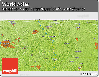 Physical 3D Map of the Area around 34° 56' 49" N, 81° 31' 30" W