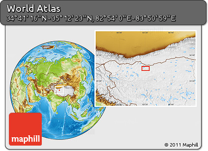 Physical Location Map of the Area around 34° 56' 49" N, 83° 22' 30" E