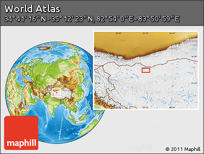 Physical Location Map of the Area around 34° 56' 49" N, 83° 22' 30" E