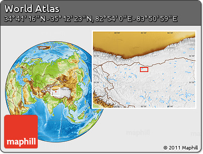 Physical Location Map of the Area around 34° 56' 49" N, 83° 22' 30" E