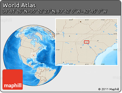 Shaded Relief Location Map of the Area around 34° 56' 49" N, 83° 13' 29" W